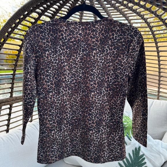 J McLaughlin Animal Print 3/4 Sleeve Catalina Cloth Blouse Brown/Black Small - Picture 2 of 10